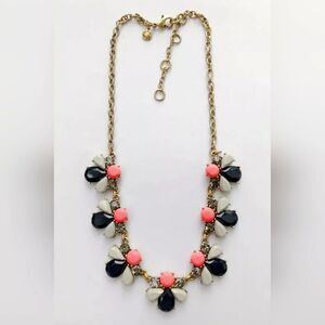 J.CREW GOLD TONE NAVY GREY FLUORESCENT ORANGE CUT CRYSTAL 17"-20" NECKLACE NWOT